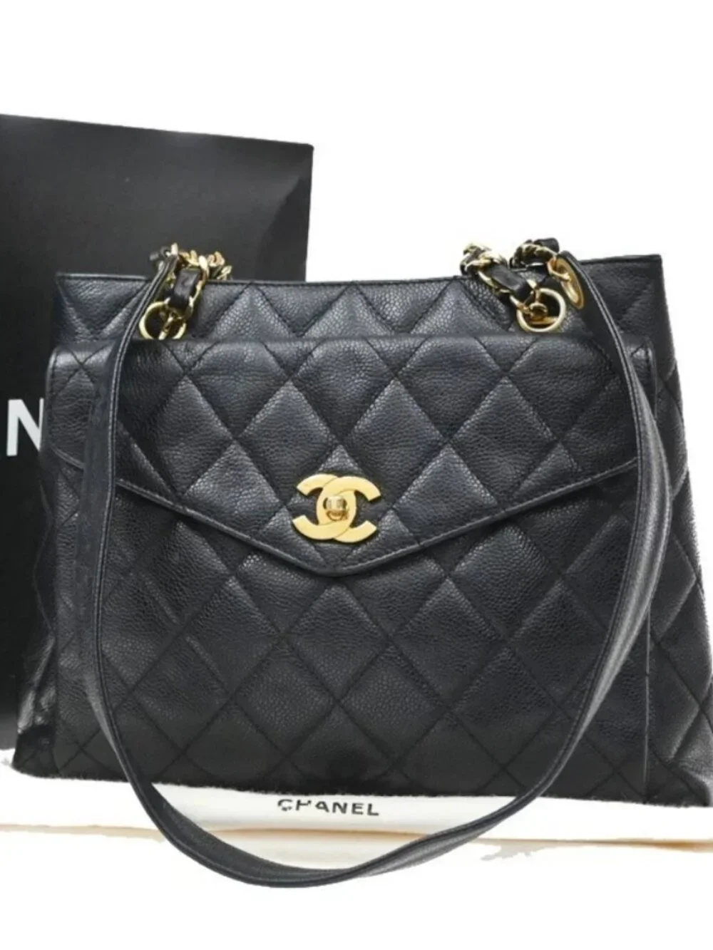 CHANEL CC Logo Chain Shoulder Bag Grained Calfskin Leather BK GHW Italy